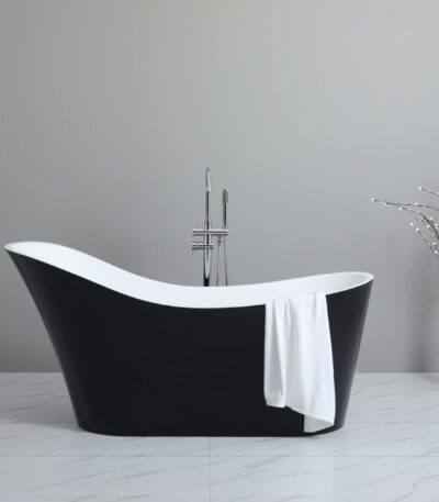 Bevel Freestanding Bathtub - Gloss Black/White - No Overflow - 1700mm | BBT1700B