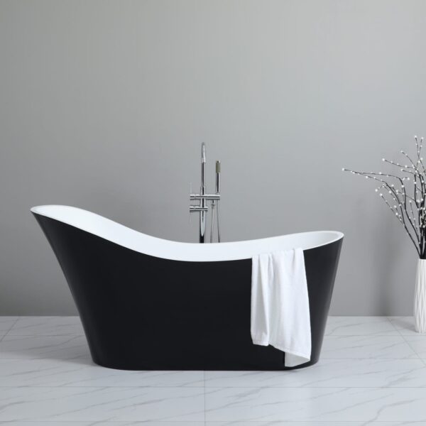 Bevel Freestanding Bathtub - Gloss Black/White - No Overflow - 1700mm | BBT1700B