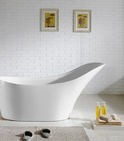 Bevel Freestanding Bathtub - Gloss White - No Overflow - 1400mm | BBT1400-NF