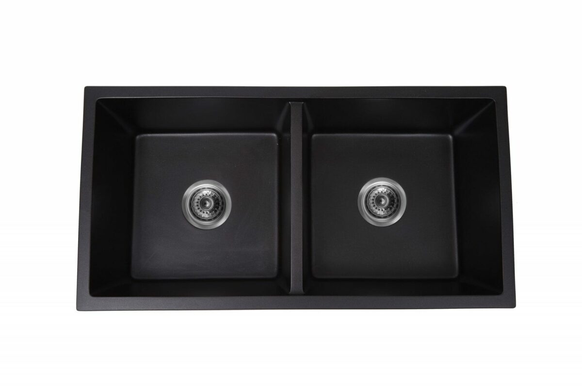Black Double Bowl Granite Sink - 875x455x240mm | LXG-165959