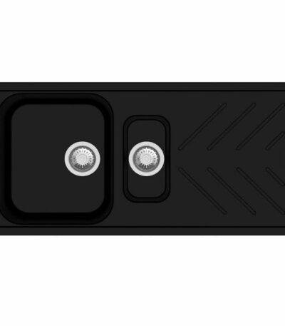 Black Granite Quartz Stone 1 and 1/4 Kitchen Sink Double Bowls Drainboard Topmount - 1000x500mm | TWM-NBD150