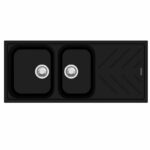 Black Granite Quartz Stone 1 and 3/4 Kitchen Sink Double Bowls Drainboard - 1160x500x200mm | TWM-NBD200