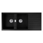 Black Granite Quartz Stone Kitchen Sink Double Bowls Drainboard Top/Undermount - 1160x500x200mm | OX1150.KS