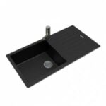 Black Granite Stone Kitchen Sink With Drainboard Top/Undermount - 1000x500x200mm | OX1050.KS