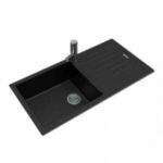 Black Granite Stone Kitchen Sink With Drainboard Top/Undermount - 1000x500x200mm | OX1050.KS