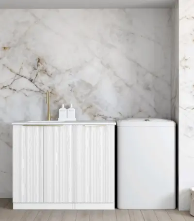 Bondi White Base Laundry Cabinet with Stone Top and Sink 1060x600x900