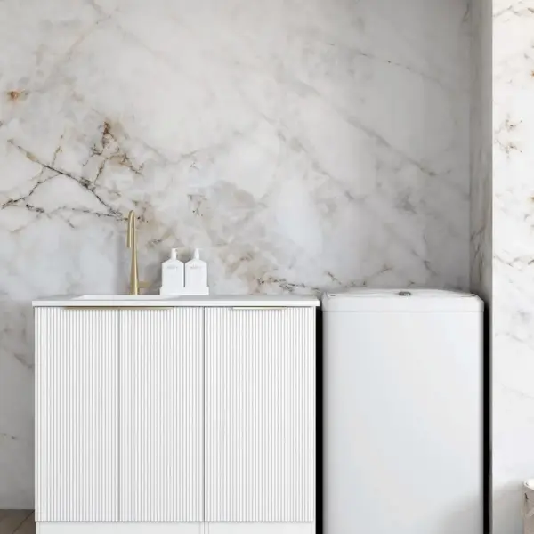 Bondi White Base Laundry Cabinet with Stone Top and Sink 1060x600x900