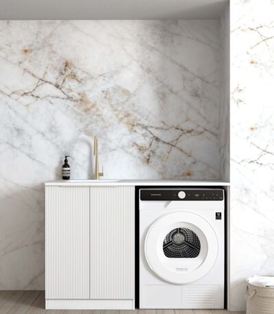 Bondi White Base Laundry Cabinet with Stone Top and Sink 1300x600x900