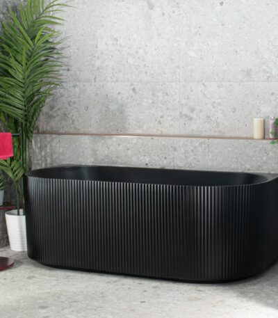 Brighton Groove Fluted Oval Freestanding Back to Wall Bathtub - Matt Black - No Overflow - 1700mm | SB783-1700MB