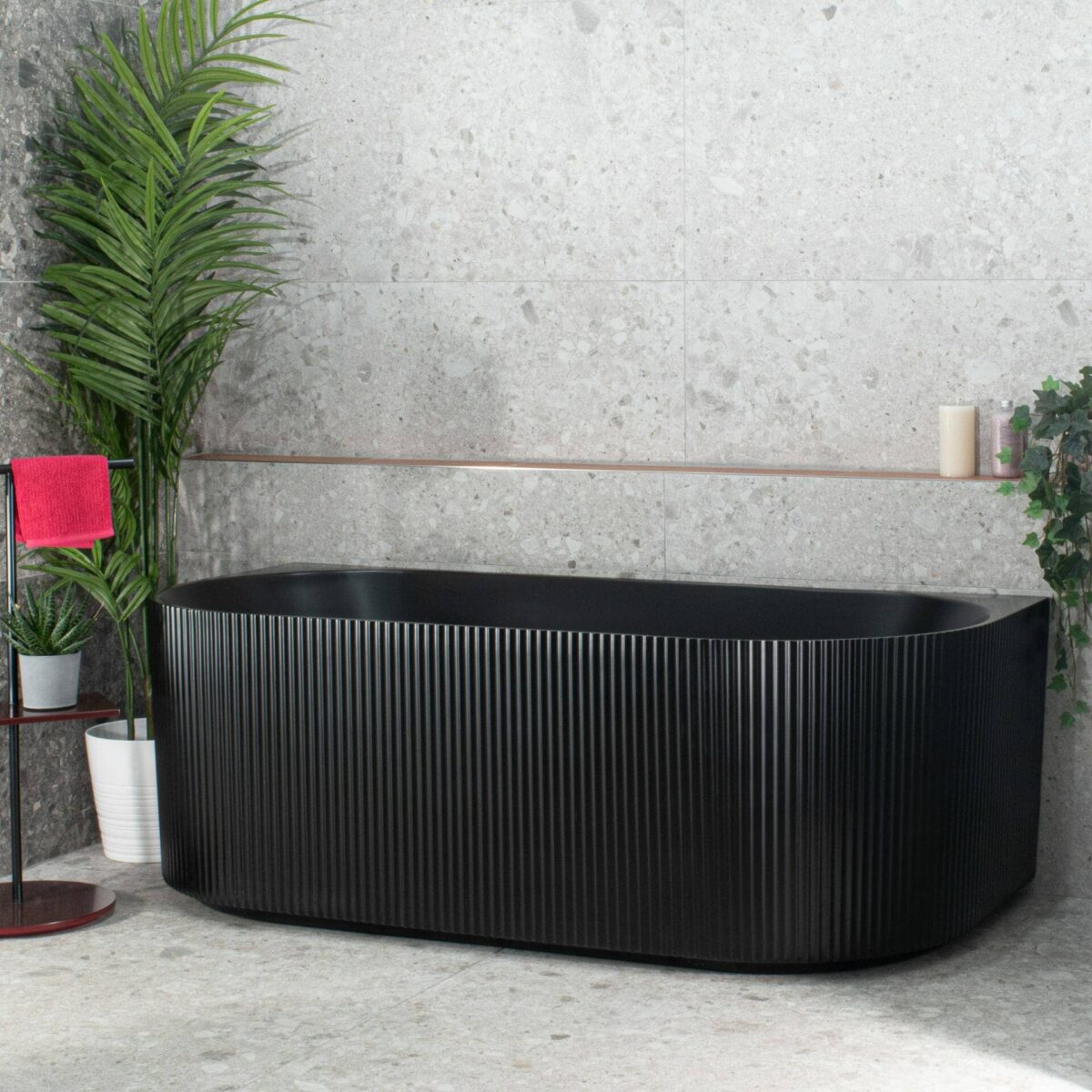 Brighton Groove Fluted Oval Freestanding Back to Wall Bathtub - Matt Black - No Overflow - 1500mm | SB783-1500MB