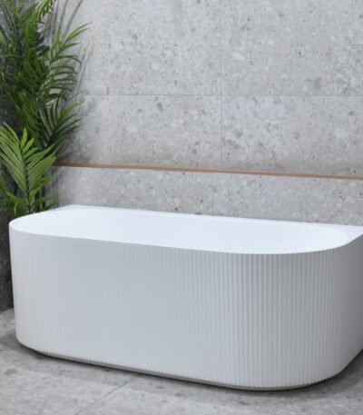 Brighton Groove Fluted Oval Freestanding Back to Wall Bathtub - Matt White - No Overflow - 1500mm | SB783-1500MW
