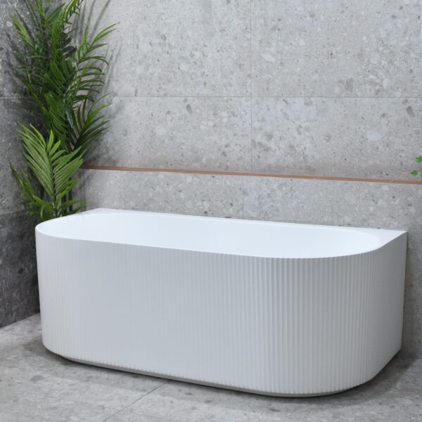 Brighton Groove Fluted Oval Freestanding Back to Wall Bathtub - Matt White - No Overflow - 1700mm | SB783-1700MW