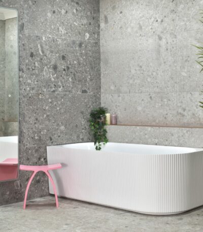 Brighton Groove Fluted Oval Freestanding - Left Corner Bathtub - Gloss White - No Overflow - 1700mm | SB784-L-1700GW