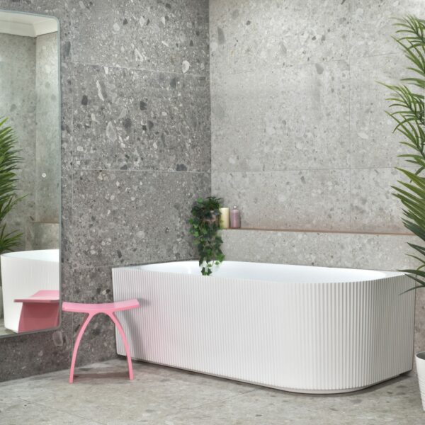 Brighton Groove Fluted Oval Freestanding - Left Corner Bathtub - Gloss White - No Overflow - 1700mm | SB784-L-1700GW
