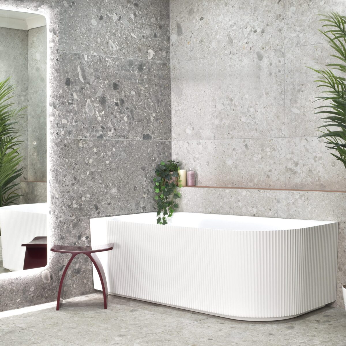 Brighton Groove Fluted Oval Freestanding - Left Corner Bathtub - Matt White - No Overflow - 1500mm | SB784-L-1500MW