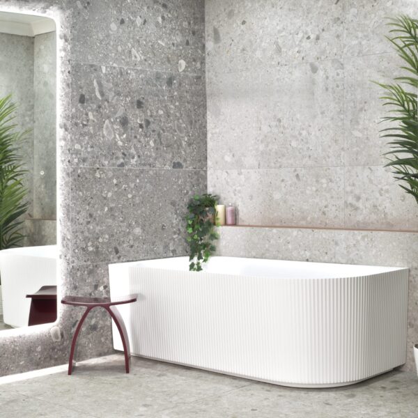 Brighton Groove Fluted Oval Freestanding - Left Corner Bathtub - Matt White - No Overflow - 1500mm | SB784-L-1500MW
