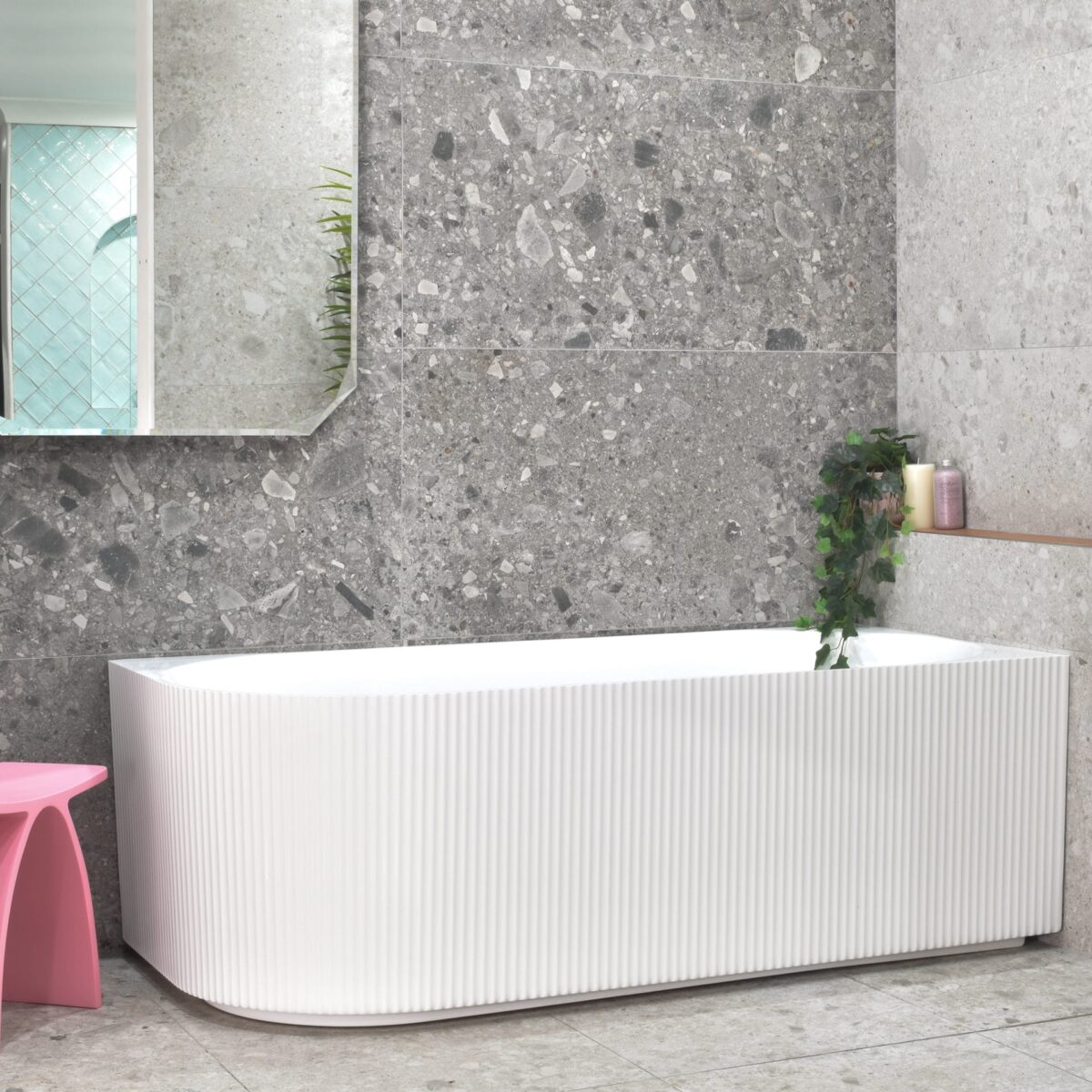 Brighton Groove Fluted Oval Freestanding - Right Corner Bathtub - Gloss White - No Overflow - 1500mm | SB784-R-1500GW
