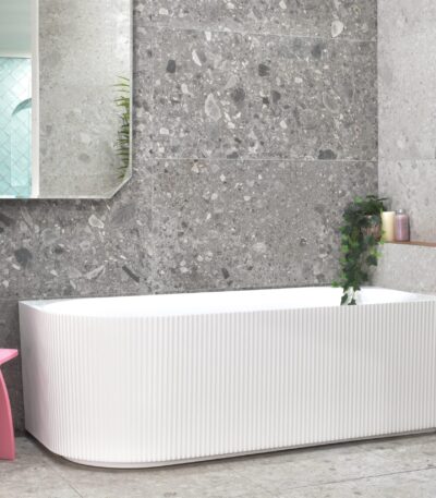 Brighton Groove Fluted Oval Freestanding - Right Corner Bathtub - Gloss White - No Overflow - 1500mm | SB784-R-1500GW