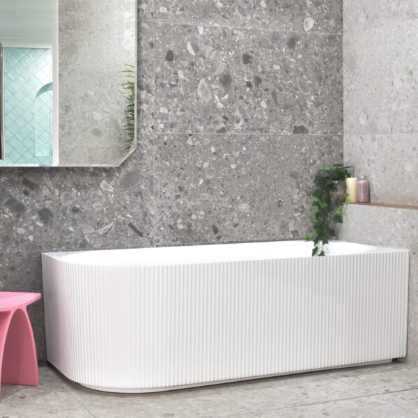 Brighton Groove Fluted Oval Freestanding - Right Corner Bathtub - Gloss White - No Overflow - 1500mm | SB784-R-1500GW