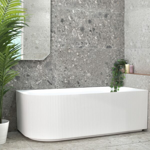 Brighton Groove Fluted Oval Freestanding - Right Corner Bathtub - Matt White - No Overflow - 1500mm | SB784-R-1500MW