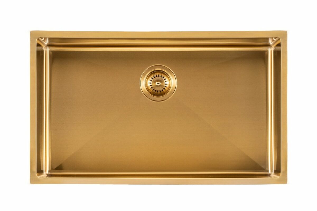 Brushed Gold 1.2mm Handmade Single Bowl Top/Undermount Kitchen/Laundry Sink - 762x457x254mm | TWM3G
