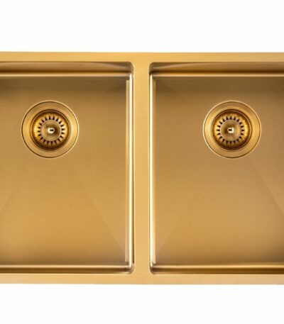 Brushed Gold 1.2mm Handmade Top/Undermount Double Bowls Kitchen Sink - 820x457x230mm | TWM7G