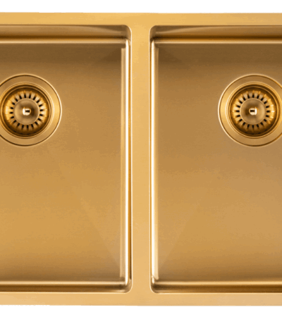 Brushed Gold 1.2mm Handmade Top/Undermount Double Bowls Kitchen Sink - 770x450x215mm | TWM6G