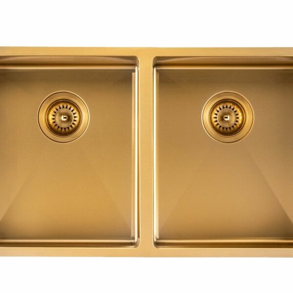 Brushed Gold 1.2mm Handmade Top/Undermount Double Bowls Kitchen Sink - 820x457x230mm | TWM7G
