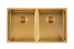 Brushed Gold 1.2mm Handmade Top/Undermount Double Bowls Kitchen Sink - 820x457x230mm | TWM7G