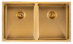 Brushed Gold 1.2mm Handmade Top/Undermount Double Bowls Kitchen Sink - 770x450x215mm | TWM6G