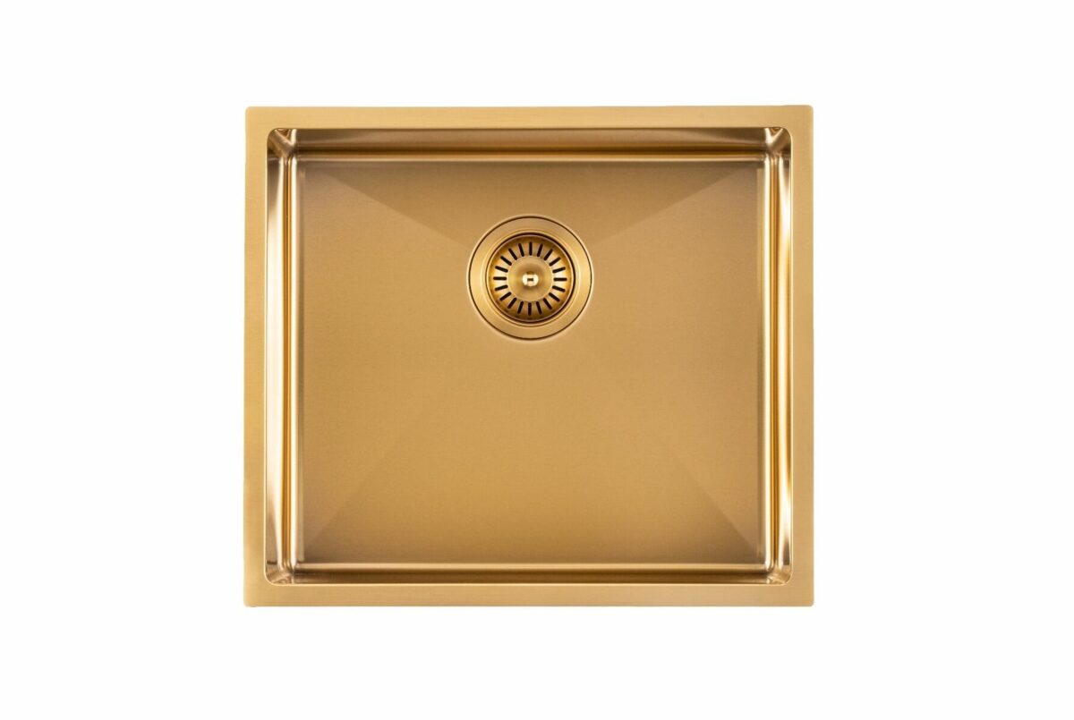 Brushed Gold 1.2mm Handmade Top/Undermount Single Bowl Kitchen/Laundry Sink - 490x440x230mm | TWM1G