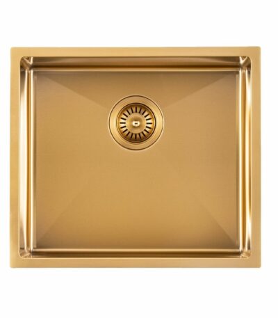 Brushed Gold 1.2mm Handmade Top/Undermount Single Bowl Kitchen/Laundry Sink - 490x440x230mm | TWM1G