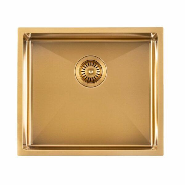 Brushed Gold 1.2mm Handmade Top/Undermount Single Bowl Kitchen/Laundry Sink - 490x440x230mm | TWM1G