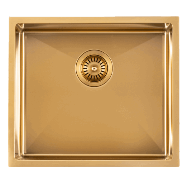 Brushed Gold 1.2mm Handmade Top/Undermount Single Bowl Kitchen/Laundry Sink - 510x450x230mm | TWM5G
