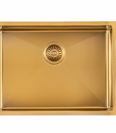 Brushed Gold 1.2mm Handmade Top/Undermount Single Bowl Kitchen/Laundry Sink - 600x450x300mm | TWM10DG