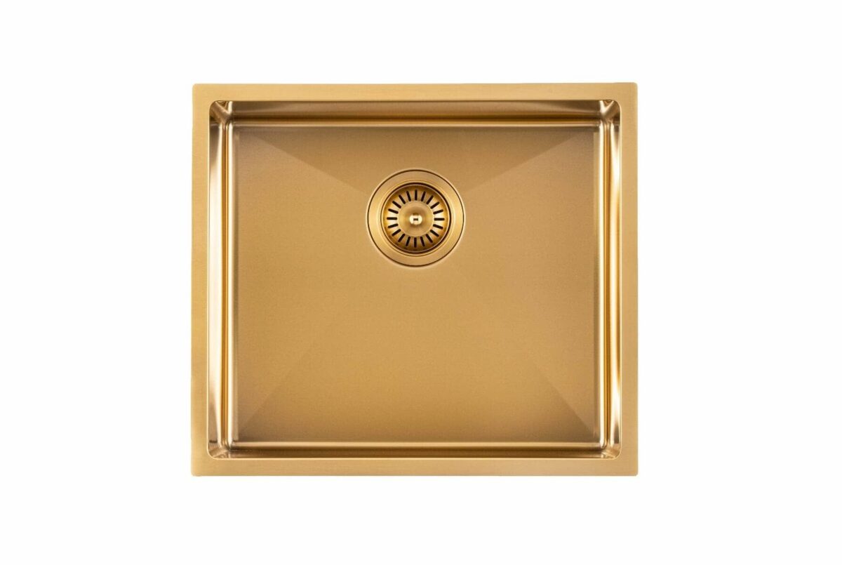 Brushed Gold 1.2mm Handmade Top/Undermount Single Bowl Kitchen/Laundry Sink - 490x440x230mm | TWM1G