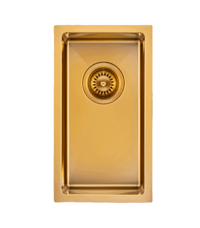 Brushed Gold 1.2mm Handmade Top/Undermount Single Bowl Kitchen Sink - 250x450x215mm | TWM11G