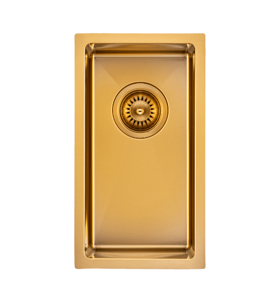 Brushed Gold 1.2mm Handmade Top/Undermount Single Bowl Kitchen Sink - 250x450x215mm | TWM11G