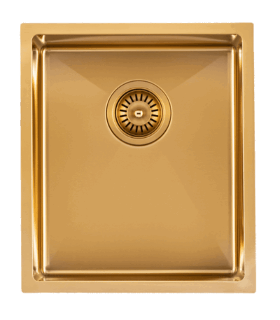 Brushed Gold 1.2mm Handmade Top/Undermount Single Bowl Kitchen Sink - 390x450x215mm | TWM12G