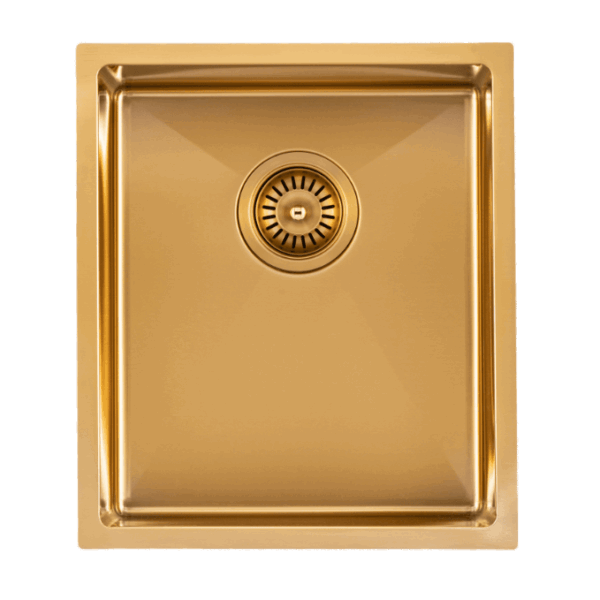 Brushed Gold 1.2mm Handmade Top/Undermount Single Bowl Kitchen Sink - 390x450x215mm | TWM12G