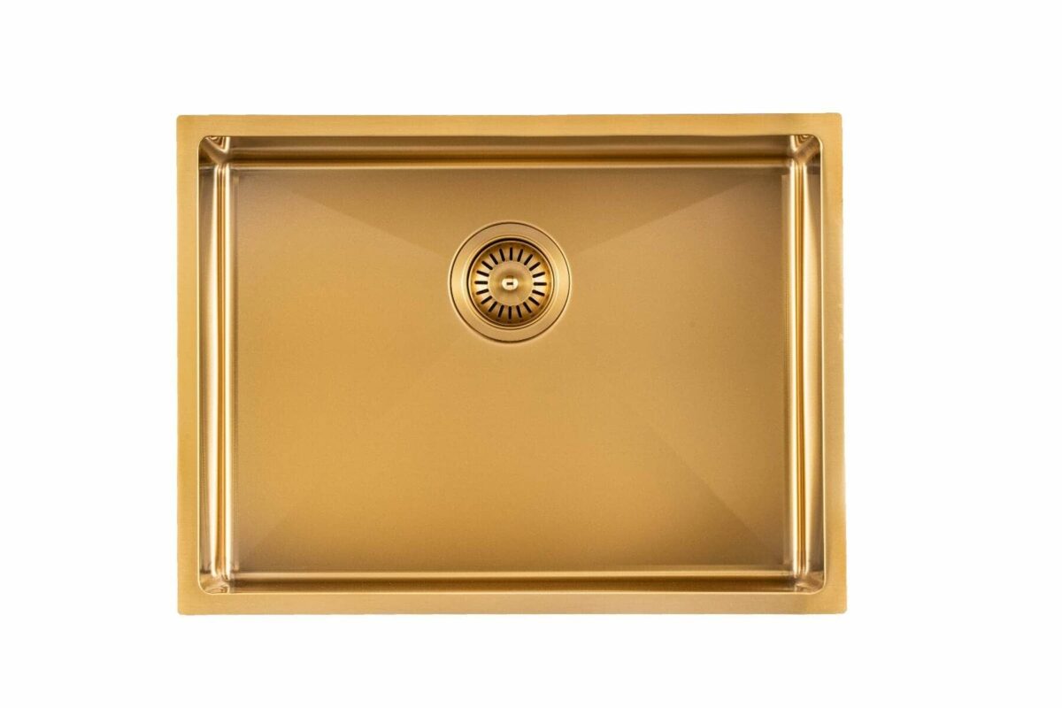 Brushed Gold 1.2mm Handmade Top/Undermount Single Bowl Kitchen Sink 304 Stainless Steel - 600x450x230mm | TWM10G