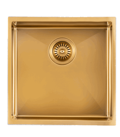 Brushed Gold Stain Stainless Steel Handmade Single Bowl Sink for Flush Mount and Undermount - 440x440x205mm | TWM8G