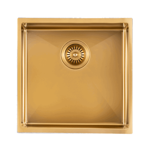 Brushed Gold Stain Stainless Steel Handmade Single Bowl Sink for Flush Mount and Undermount - 440x440x205mm | TWM8G