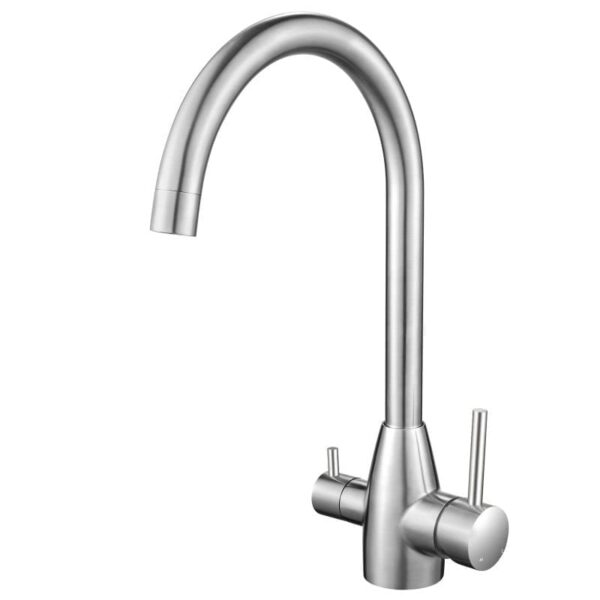 Brushed Nickel 3 Way Pure Drinking Water Hot & Cold Swivel Kitchen Mixer | BU1041.KM