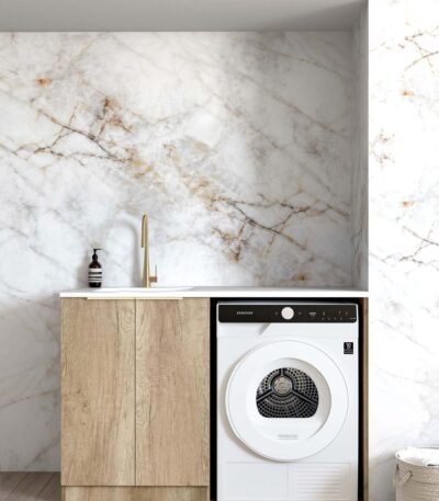 Byron/Bondi Natural Oak Base Laundry Cabinet with Stone Top and Sink 1300x600x900