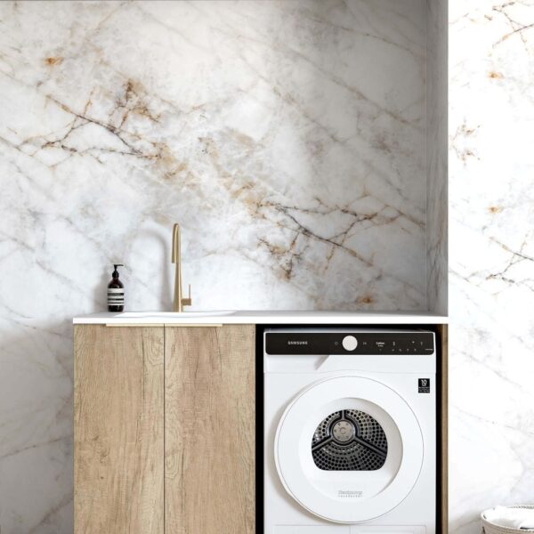 Byron/Bondi Natural Oak Base Laundry Cabinet with Stone Top and Sink 1300x600x900