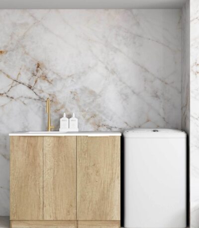 Byron/Bondi Natural Oak Base Laundry Cabinet with Stone Top and Sink 1060x600x900