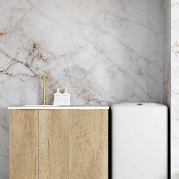 Byron/Bondi Natural Oak Base Laundry Cabinet with Stone Top and Sink 1060x600x900