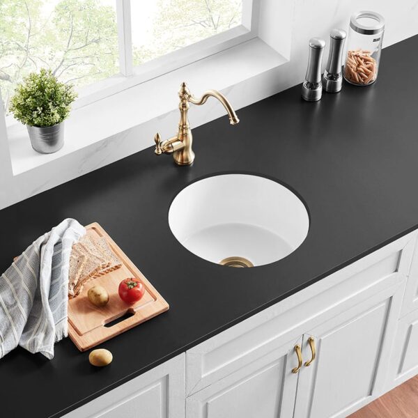 Camden Fireclay Round Top/undermount Single Bowl Sink - Gloss White - 470x228mm | FCSR470GW