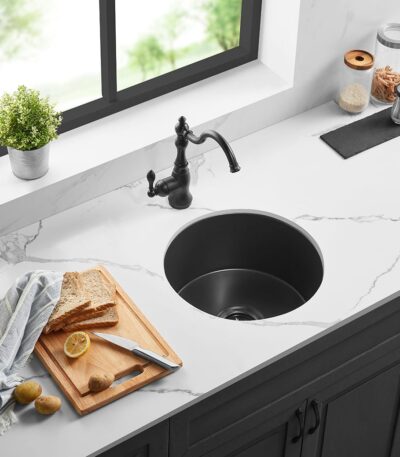 Camden Fireclay Round Top/undermount Single Bowl Sink - Matt Black - 470x228mm | FCSR470MB